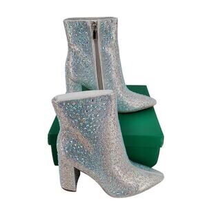 Lauren Lorraine Womens 6.5 Silver Jam Rhinestone Ankle Boots Block Heel New